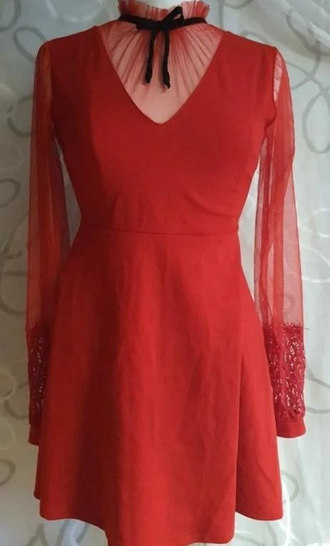 Robe rouge à manches longues en tulle femme 36 - S